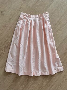 Vintage 50s 60s Pleated Pastel peach Pink midi skirt a line button up